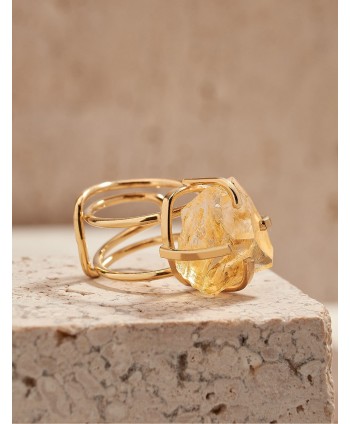 Anillo de citrino druzy wire engastado en cobre y bañado en oro