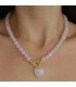 Collar de bolitas de Cuarzo Rosa con dije en forma de corazón