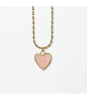 Collar de Cuarzo Rosa con dije en forma de corazón