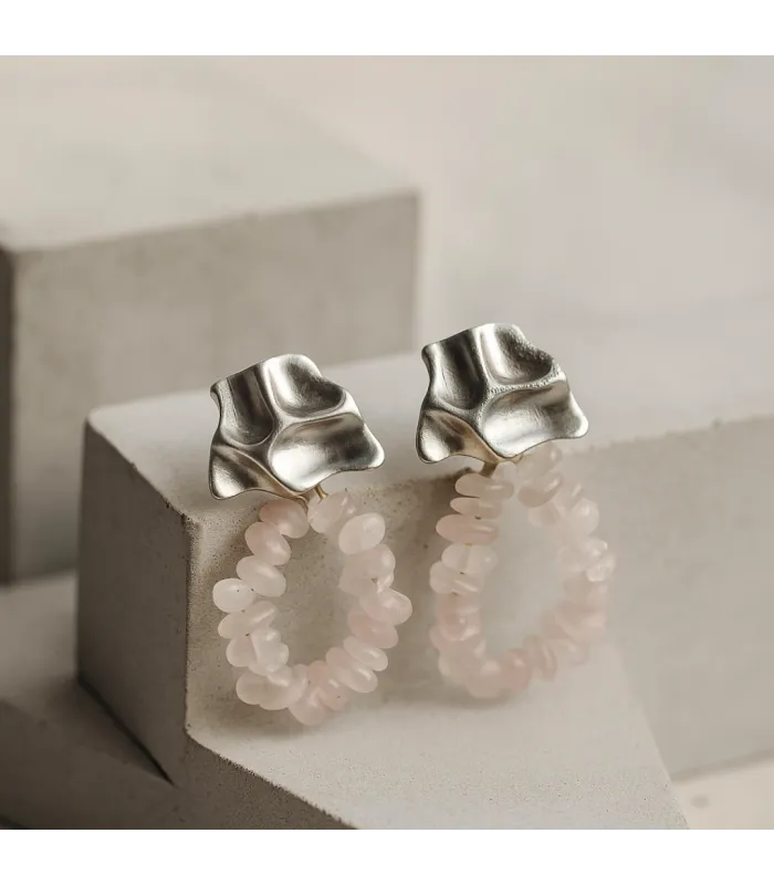 ARETES SUMMER PLATA - CUARZO ROSA