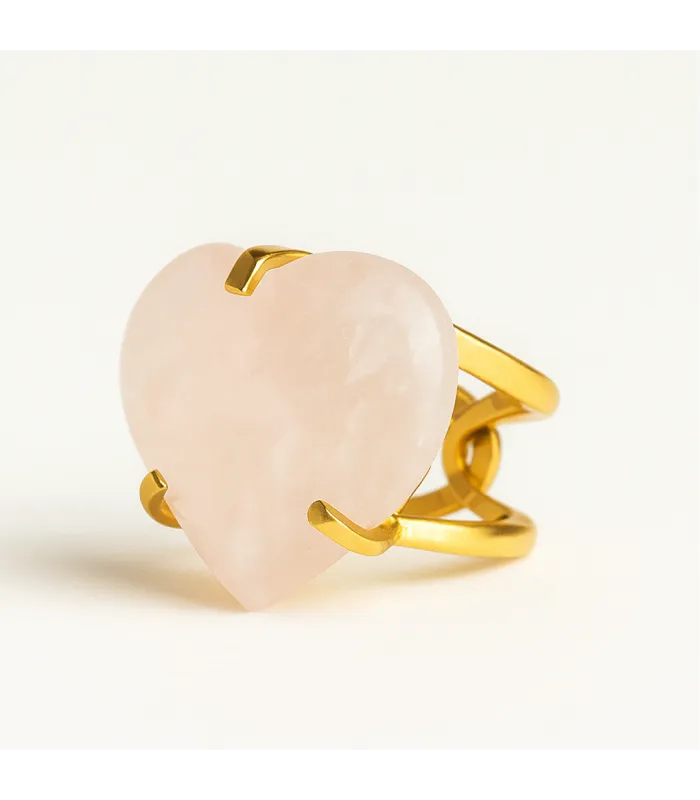 ANILLO CURVED HEART - CUARZO ROSA