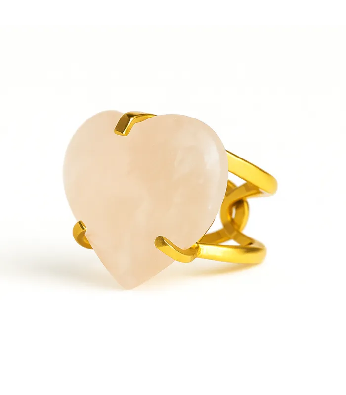 ANILLO CURVED HEART - CUARZO ROSA
