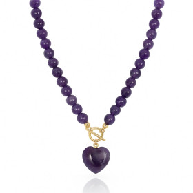 COLLAR BOLITAS CORAZON AMATISTA 45CM