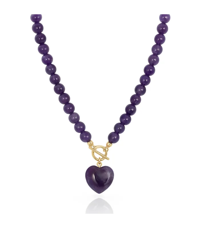 COLLAR BOLITAS CORAZON AMATISTA 45CM