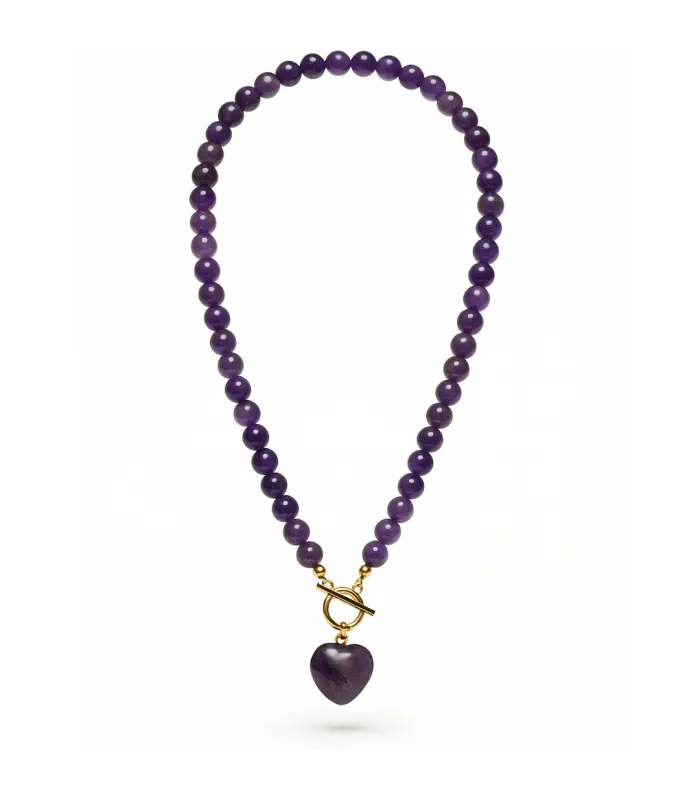 COLLAR BOLITAS CORAZON AMATISTA 45CM