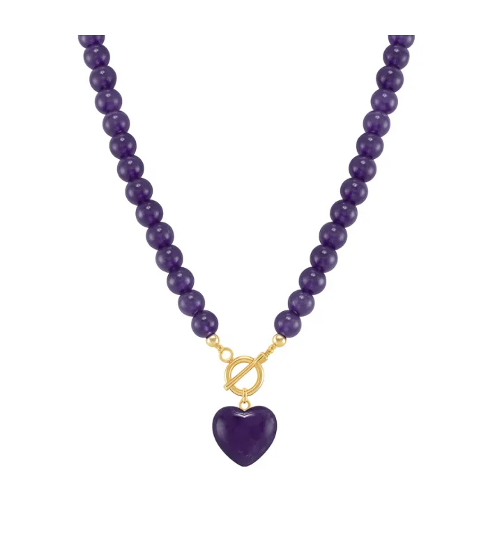 COLLAR BOLITAS CORAZON AMATISTA 45CM