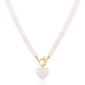 COLLAR BOLITAS CORAZON CUARZO ROSA 45CM
