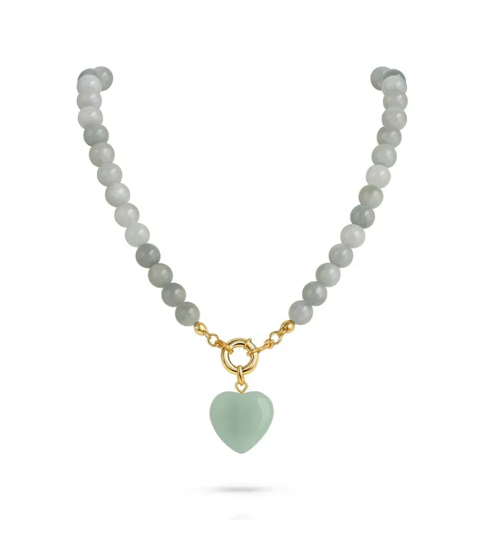 COLLAR BOLITAS CORAZON AGUAMARINA 45CM