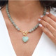 COLLAR BOLITAS CORAZON AGUAMARINA 45CM