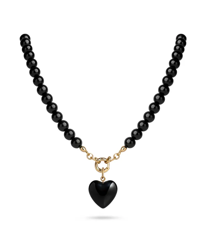 COLLAR BOLITAS CORAZON ONIX 45CM