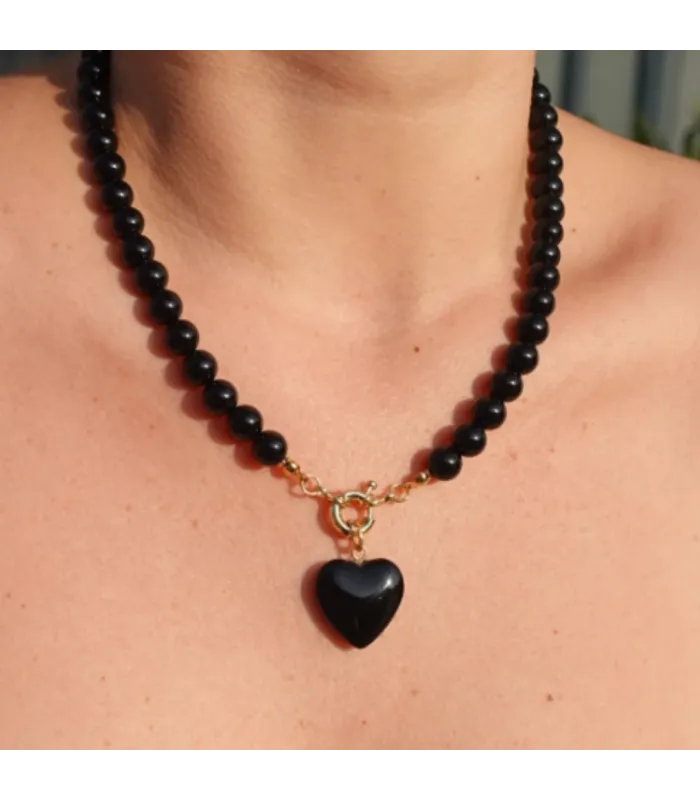 COLLAR BOLITAS CORAZON ONIX 45CM