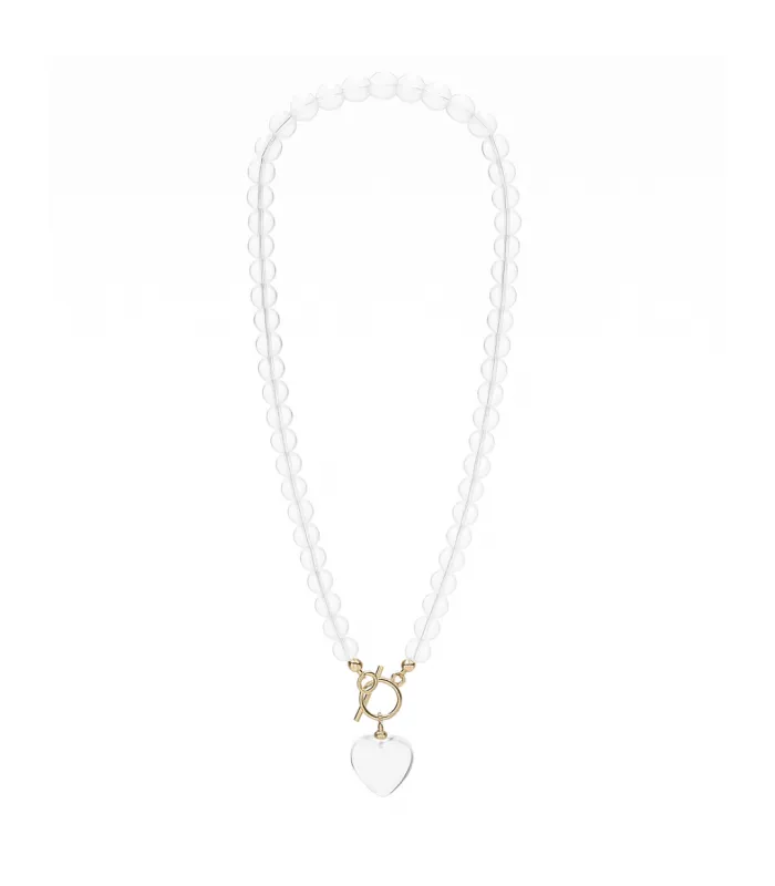 COLLAR BOLITAS CORAZON CUARZO CRISTAL 45CM