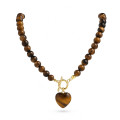 COLLAR BOLITAS CORAZON OJO DE TIGRE 45CM