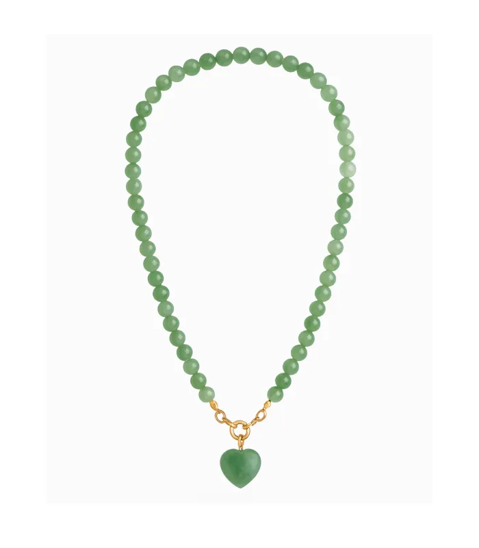 COLLAR BOLITAS CORAZON CUARZO VERDE 45CM