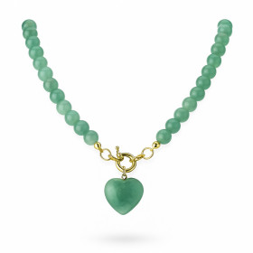 COLLAR BOLITAS CORAZON CUARZO VERDE 45CM