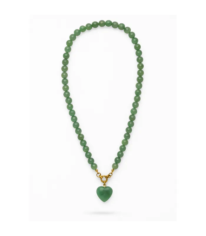COLLAR BOLITAS CORAZON CUARZO VERDE 45CM