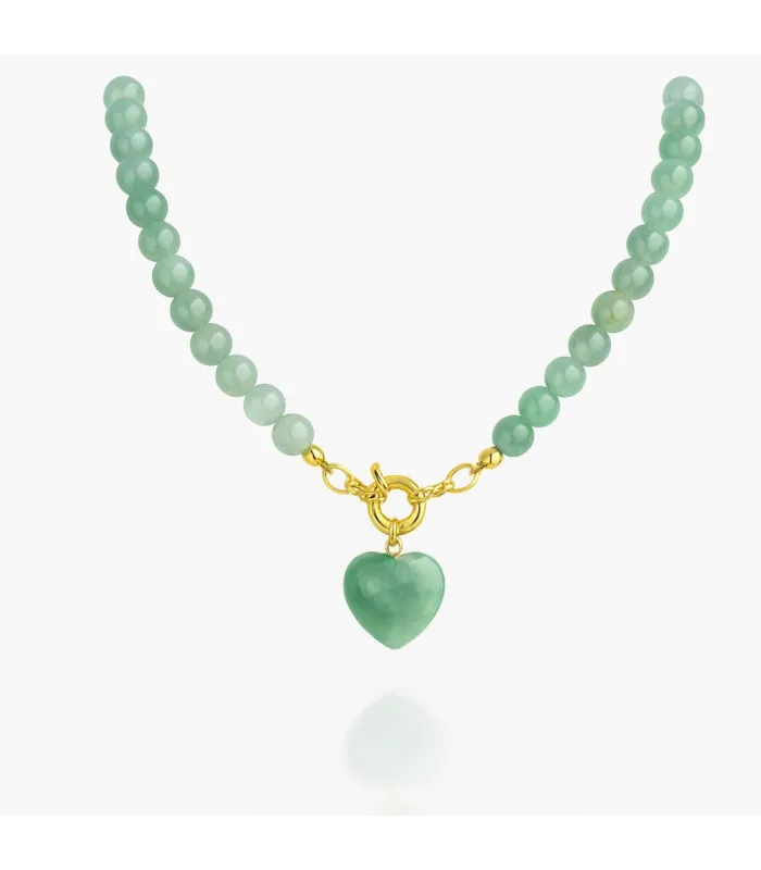 COLLAR BOLITAS CORAZON CUARZO VERDE 45CM