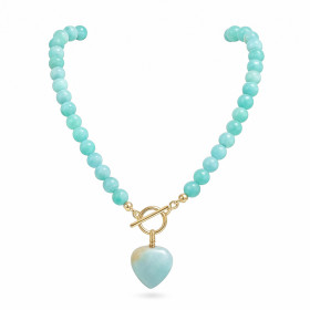 COLLAR BOLITAS CORAZON AMAZONITA
