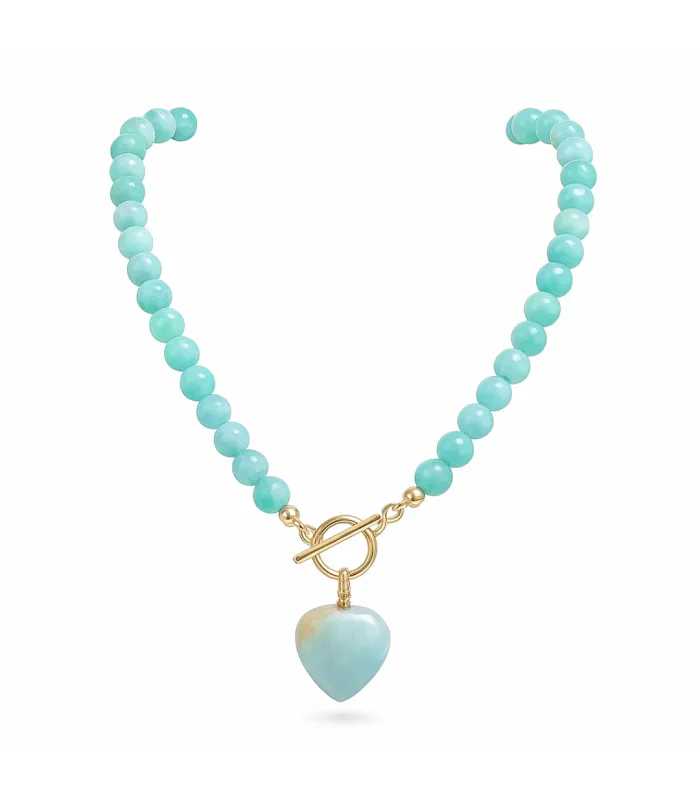 COLLAR BOLITAS CORAZON AMAZONITA