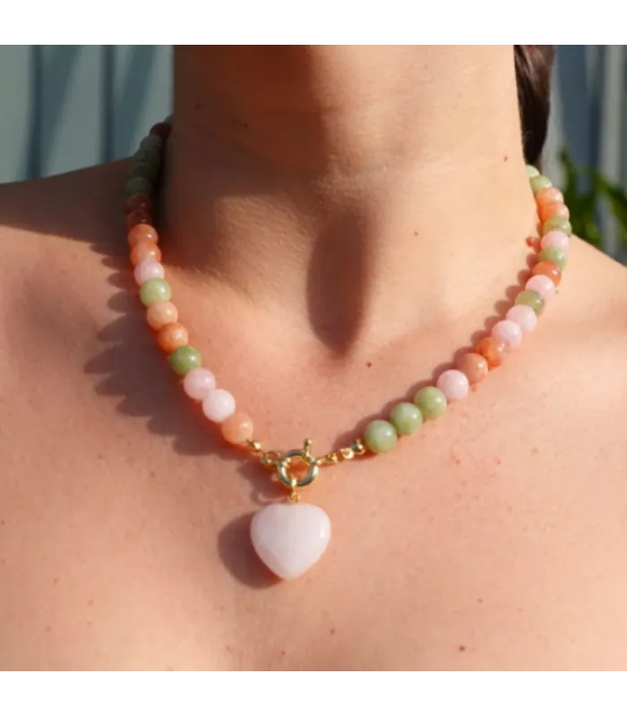 COLLAR BOLITAS CORAZON CALCITA OTOÑAL 45CM