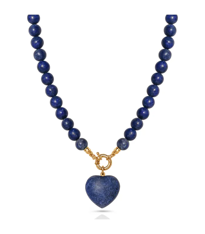 COLLAR BOLITAS CORAZON LAPISLAZULI 45CM