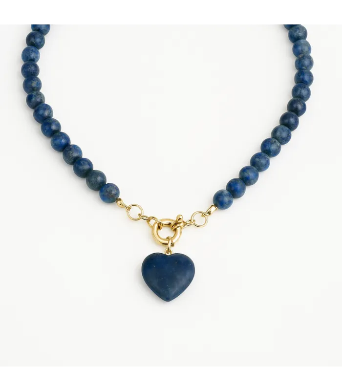 COLLAR BOLITAS CORAZON LAPISLAZULI 45CM