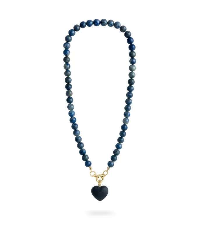 COLLAR BOLITAS CORAZON LAPISLAZULI 45CM