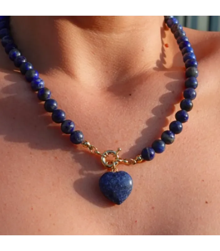 COLLAR BOLITAS CORAZON LAPISLAZULI 45CM