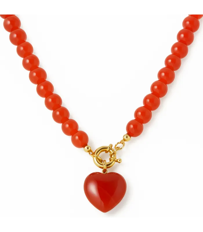 COLLAR BOLITAS CORAZON CORNALINA 45CM