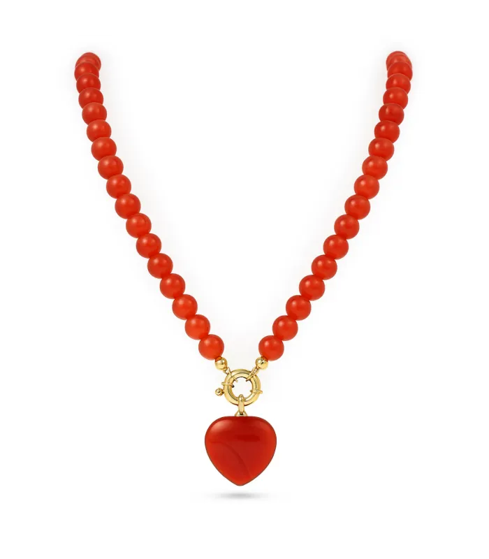 COLLAR BOLITAS CORAZON CORNALINA 45CM
