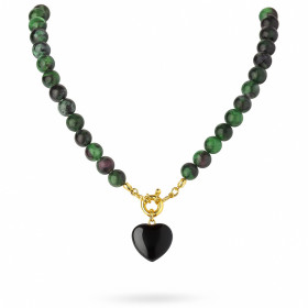COLLAR BOLITAS CORAZON RUBIZOICITA 45CM