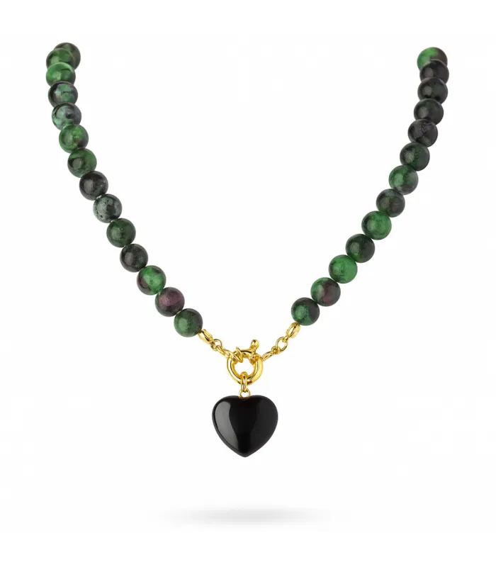 COLLAR BOLITAS CORAZON RUBIZOICITA 45CM