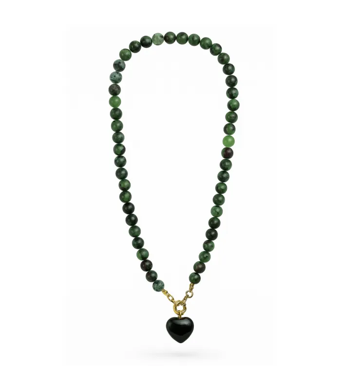 COLLAR BOLITAS CORAZON RUBIZOICITA 45CM