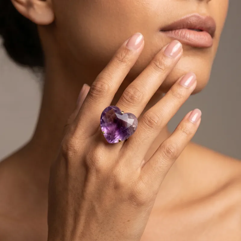 ANILLO CURVED HEART FACETADO - AMATISTA