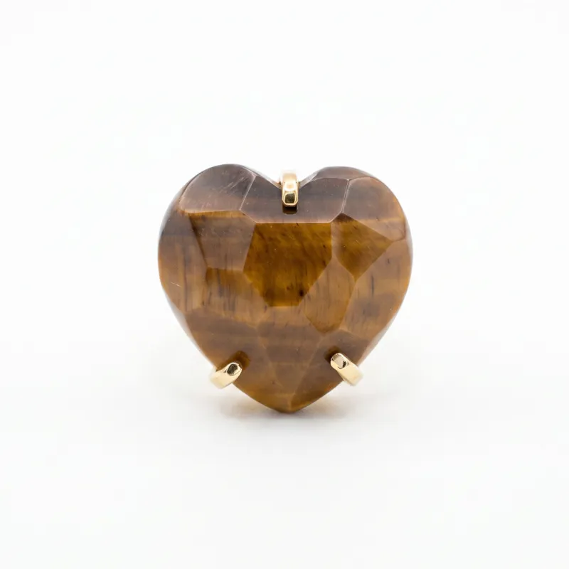 ANILLO CURVED HEART FACETADO - OJO DE TIGRE