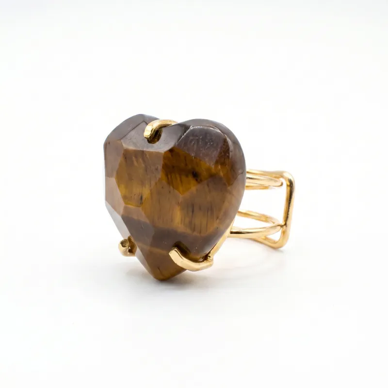 ANILLO CURVED HEART FACETADO - OJO DE TIGRE