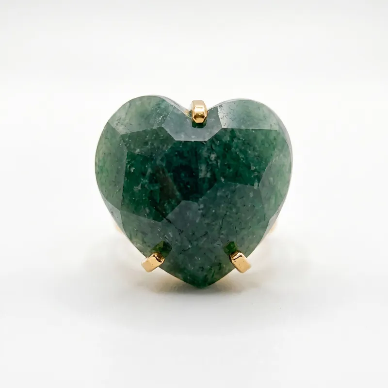 ANILLO CURVED HEART FACETADO - CUARZO VERDE