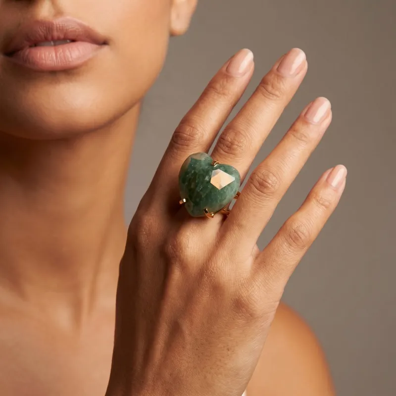 ANILLO CURVED HEART FACETADO - CUARZO VERDE