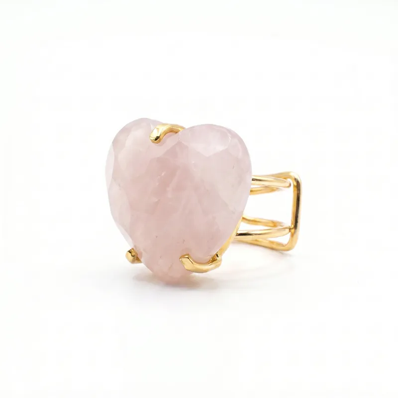 ANILLO CURVED HEART FACETADO - CUARZO ROSA