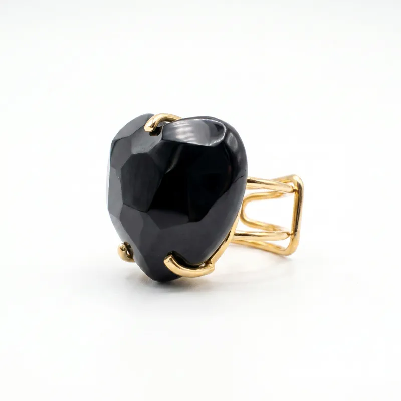 ANILLO CURVED HEART FACETADO - ONIX