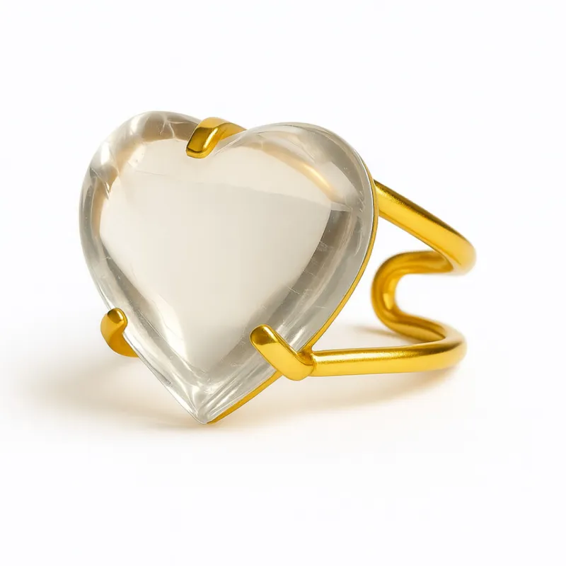 ANILLO CURVED HEART - CUARZO CRISTAL