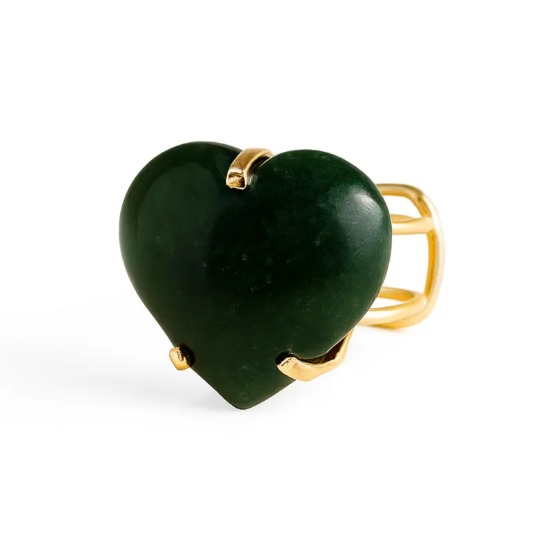 ANILLO CURVED HEART - CUARZO VERDE