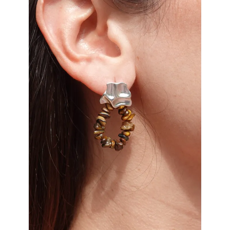 ARETES SUMMER PLATA - OJO DE TIGRE