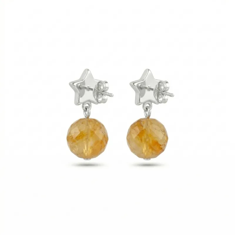 ARETES STAR BORN PLATA - AGATA AMARILLA