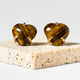 ARETES CURVED HEART - OJO DE TIGRE