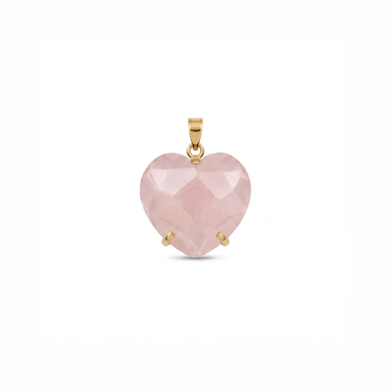 DIJE CURVED HEART FACETADO - CUARZO ROSA