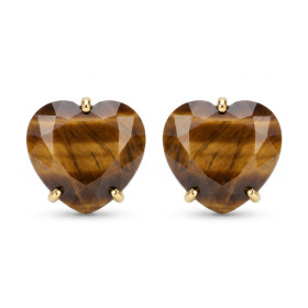 ARETES CURVED HEART FACETADO - OJO DE TIGRE