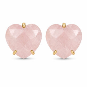 ARETES CURVED HEART FACETADO - CUARZO ROSA