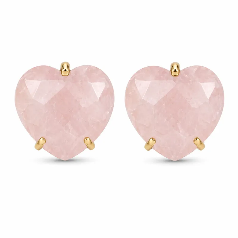 ARETES CURVED HEART FACETADO - CUARZO ROSA